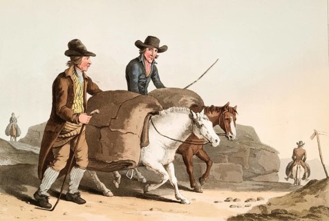 Scene from everyday life in England around 1810, Clothmakers and cloth merchants on their way to