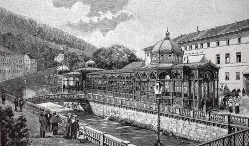 View of the town of Wildbad, drinking hall, 1895, Black Forest, Baden-Württemberg, Germany,