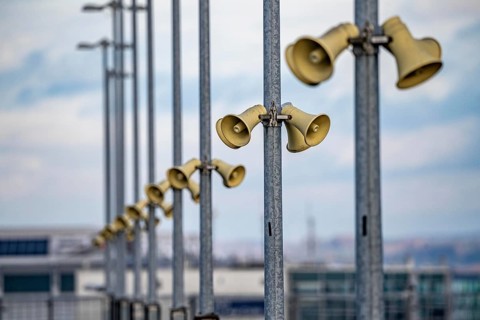 Loudspeaker, in a car park, funnel loudspeaker, for announcements, warnings