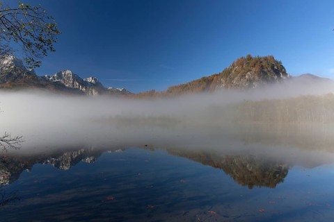 Autumn mood at lake Almsee, Grünau, Austria, Totes Gebirge, Europe