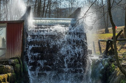 Old waterwheel on the Trubach, Egloffstein, Upper Franconia, Bavaria, Germany, Europe