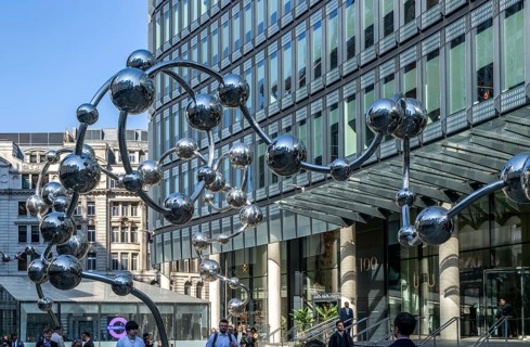 'Infinite Accumulation' artwork by Yayoi Kusame, near Liverpool Street railway station, London,