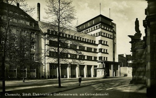 Municipal power station and transformer station at Getreidemarkt, Chemnitz, c. 1925, Saxony,