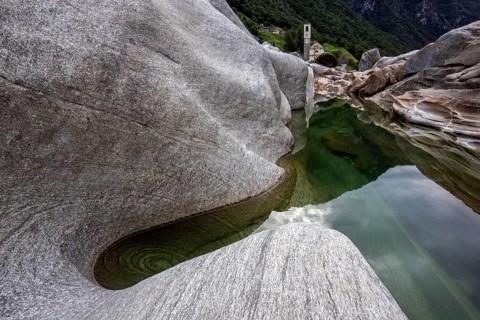 Rocks in the Verzasca River, behind Lavertezzo, Verzasca Valley, Valle Verzasca, Canton Ticino,