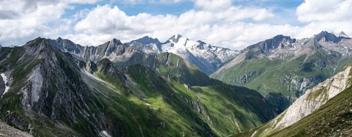 Mountain panorama, mountain peak of the Venediger group with Rötspitz peak, Lasörling Höhenweg,