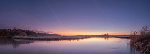 Panoramic view of the river Leine at sunset, winter, snow, ice, frost, cold, season, cosy,