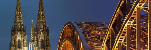 LED lights, evening mood at Cologne Cathedral, Hohenzollern Bridge, Cologne, North