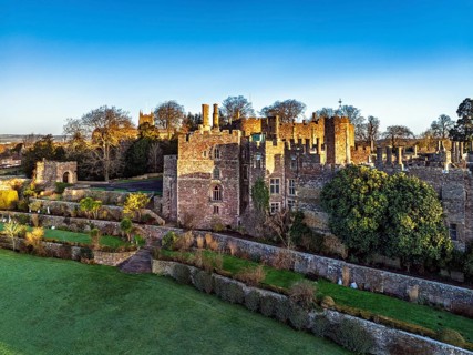 Berkeley Castle from a drone, Berkeley, Cotswolds, Gloucestershire, England, United Kingdom, Europe