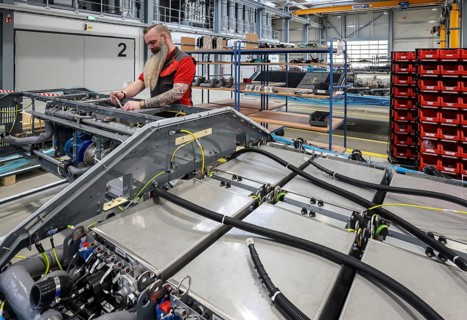 Herten, North Rhine-Westphalia, Germany, Cummins Hydrogenics fuel cell factory. An employee