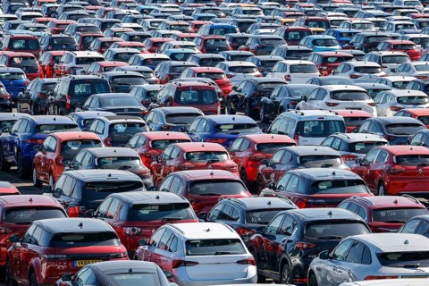Duisburg, North Rhine-Westphalia, Germany - New cars, transhipment centre, car terminal in Duisburg