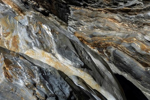 Rocks, granite rock structures in the Maggia River near Ponte Brolla, in the Maggia Valley, Valle