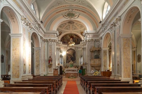 Interior of the church Chiesa dell'Annunciazione di Maria in Tenna, Valsugana, Trentino, Italy,