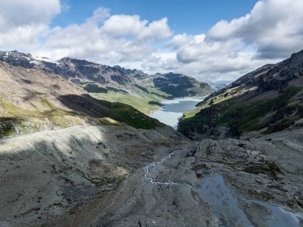 Aerial view, Lac de Dix, reservoir in the Valais Alps, Valais, Switzerland, Europe