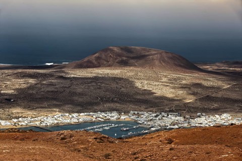 View from the Mirador del Rio, a viewpoint in the north of Lanzarote, down to the neighbouring