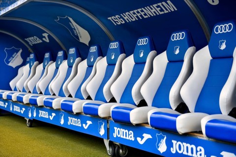 Substitute bench, TSG 1899 Hoffenheim, Logo, Audi, Joma, PreZero Arena, Sinsheim,
