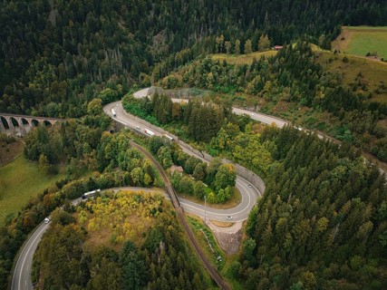 Winding road through wooded area, Ravenna Gorge, Black Forest, Germany, Europe