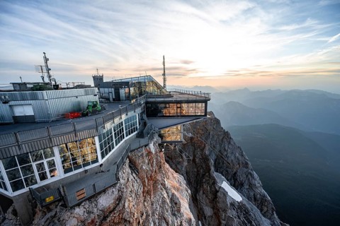 Modern mountain station of the Bavarian Zugspitze railway at the summit of the Zugspitze, at