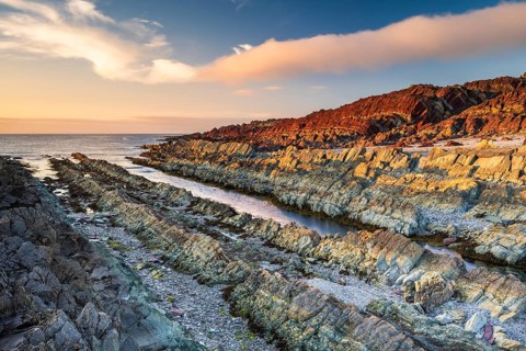 Colourful rocks on the coast, Varanger, Barents Sea, Finnmark, Norway, Europe