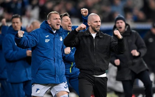 Goal celebration Coach Christian Ilzer TSG 1899 Hoffenheim Gesture Gesture PreZero Arena, Sinsheim,