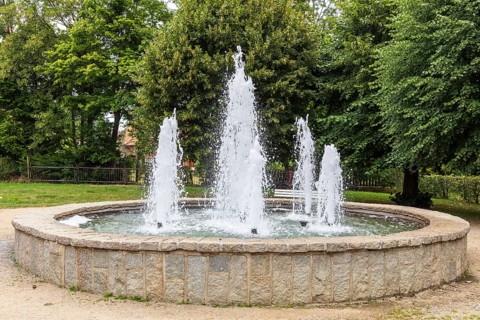 Cascading fountain in the trout park, Ilsenburg, Harz, Saxony-Anhalt, Germany, Europe