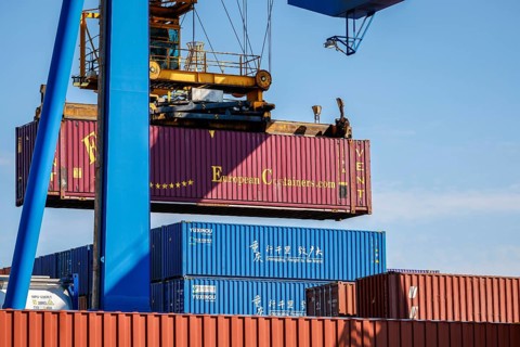 Duisburg, Ruhr area, North Rhine-Westphalia, Germany - Europe and China Containers in the Port of