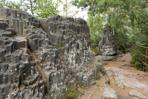 Large and small organ rock formation on the nature trail through the millstone quarries near