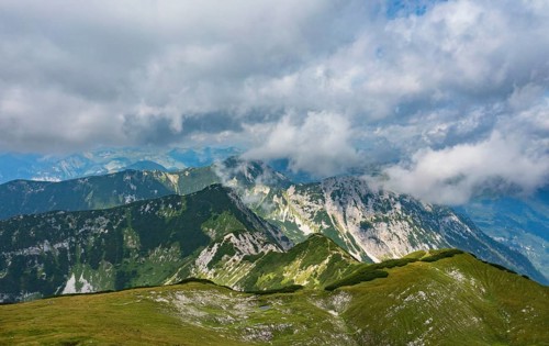 View from the Gamsfeld into the Osterhorn group, Russbach, Salzkammergut, Salzburg province,