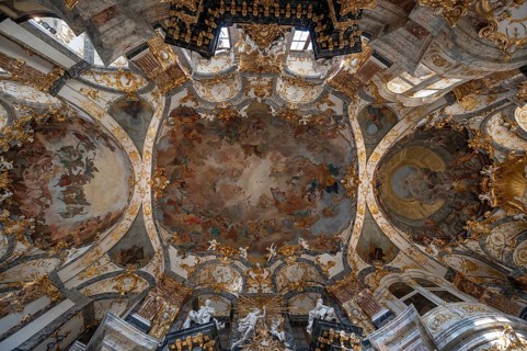 Vaulted ceiling with frescoes in the court chapel of the Würzburg Residence, consecrated in 1743,