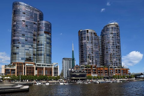 Skyline at Elisabeth Quay, harbour, Perth, State of Western Australia, Australia, Oceania
