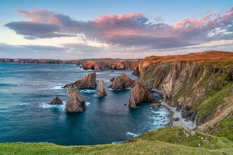 Mangersta Sea Stacks, sunset, Isle of Lewis, North Atlantic, Outer Hebrides, Scotland, Great
