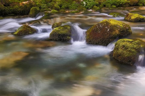 Flowing water of the Schwarzbach creek, Golling Waterfall, Golling an der Salzach