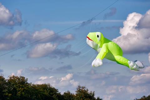 Kite flying in the sky, frog, kite festival in Vinsebeck, Cumulus, Steinheim, Eggegebirge and