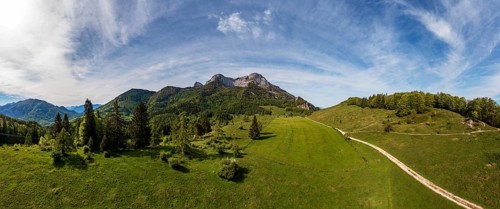 Drone image, Eisenaualm with Schafberg, Osterhorn group, Salzkammergut, Salzburg province, Austria,
