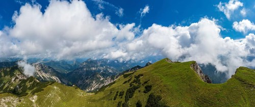 Drone image, view from the Gamsfeld into the Osterhorn group, Russbach, Salzkammergut, Salzburg