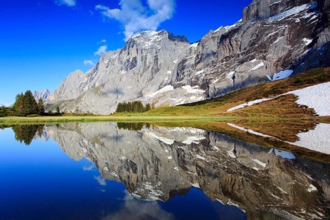 Wellhorn and Engelhörner, mountain lake, Grosse Scheidegg, Bernese Oberland, Switzerland, Europe
