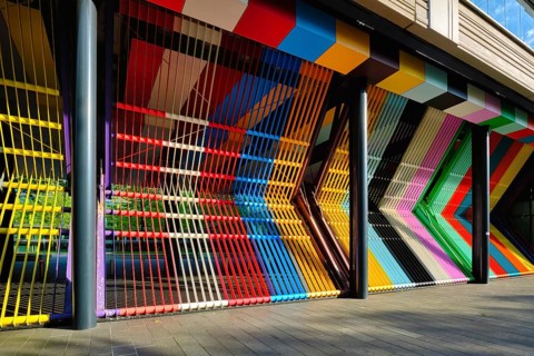 Closed colorful gates of of the Dutch Ministry of Finance at The Hague, the Netherlands