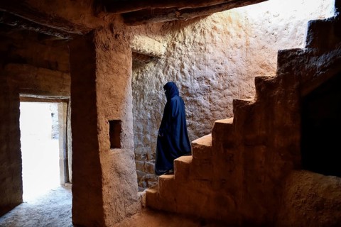 Local Veiled Woman in the Old City of AlUla, Medina Province, Saudi Arabia, Arabian Peninsula, Asia