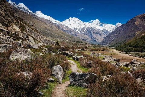 Old trade route to Tibet. Near Chitkul Village, Sangla Valley, Himachal Pradesh, India, Asia
