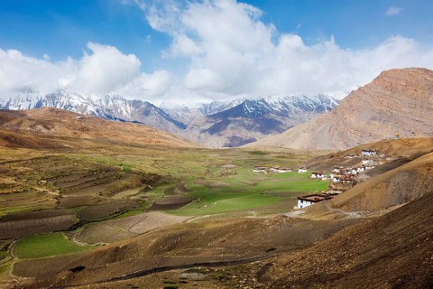 Langza village in Himalayas. Spiti Valley, Himachal Pradesh, India, Asia