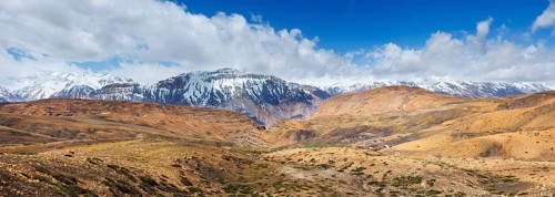 Panorama of Spiti valley and Kibber village. Spiti Valley, Himachal Pradesh, India, Asia