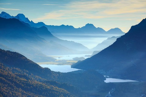 View from Muottas Muragl, Upper Engadine, Grisons, Switzerland, Europe