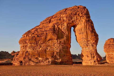 Elephant Rock or Elephant Rock in First Daylight, AlUla, Medina Province, Saudi Arabia, Arabian