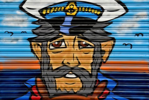 Graffito of a captain, Reeperbahn, St. Pauli, Hamburg, Germany, Europe