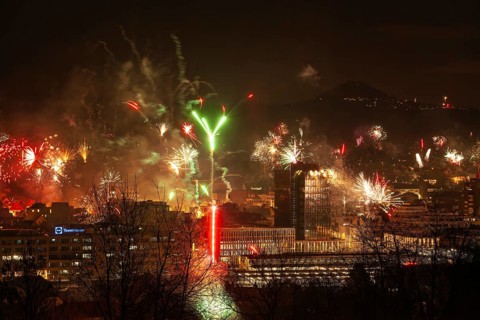 Göppingen with the Hohenstaufen in the background for the New Year's Eve fireworks 2023