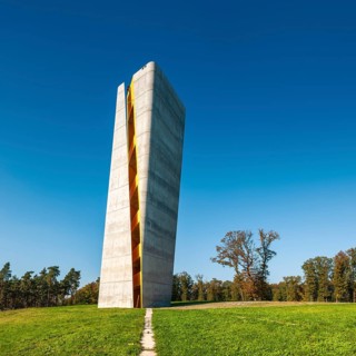 Observation tower on the Mittelberg at the site where the Nebra Sky Disc was found in autumn,
