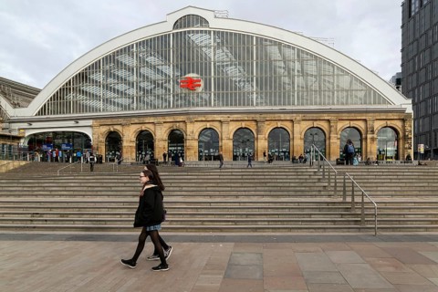 Exterior frontage of Lime Street railway station, Liverpool, England, UK