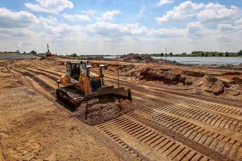 Dinslaken, Voerde, North Rhine-Westphalia, Germany, Emscher estuary into the Rhine. Construction