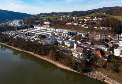 Drone image, housing estate, apartment blocks and high-rise estate, Puchenau, Linz Land district,