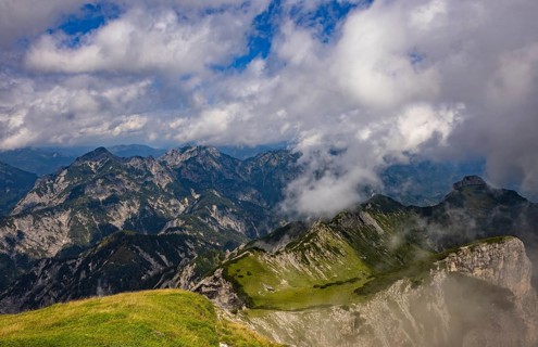 View from Gamsfeld to Rinnkogel and Rettenkogel, Osterhorn group, Salzkammergut, Salzburg province,