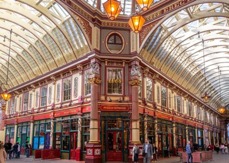 Historic covered shopping arcade Leadenhall Market, City of London, London, England, UK architect